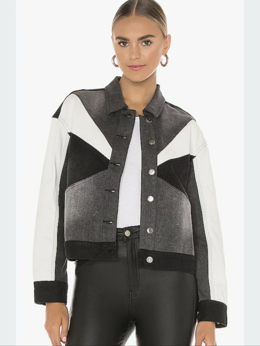 Pistola Willow Colorblock Boxy Denim Jacket in "Phantom" Size S